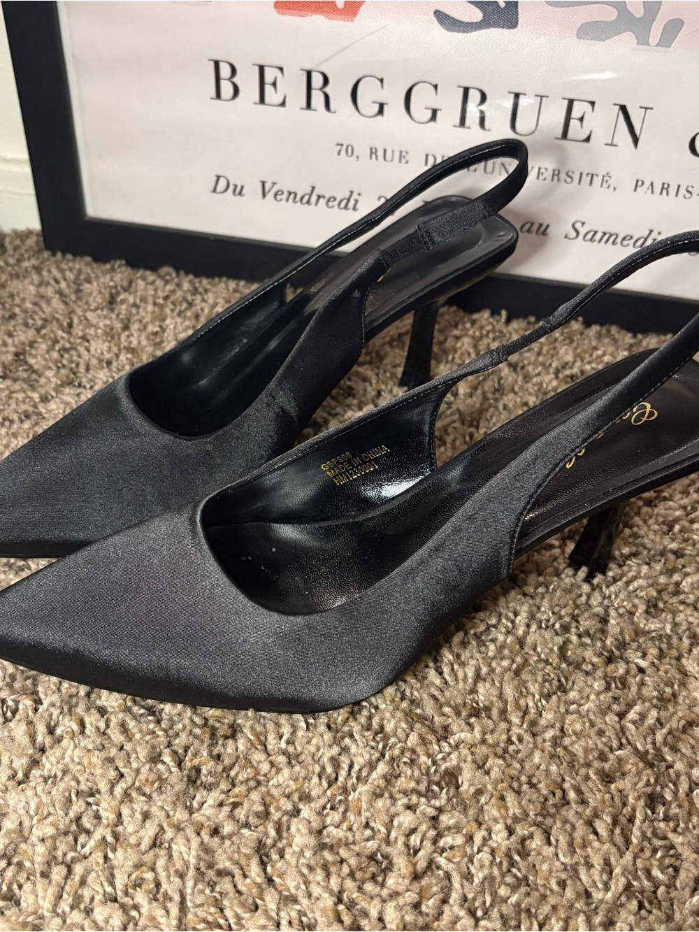 Black Satin Pointed Toe Slingback Heels – Women’s 9.5